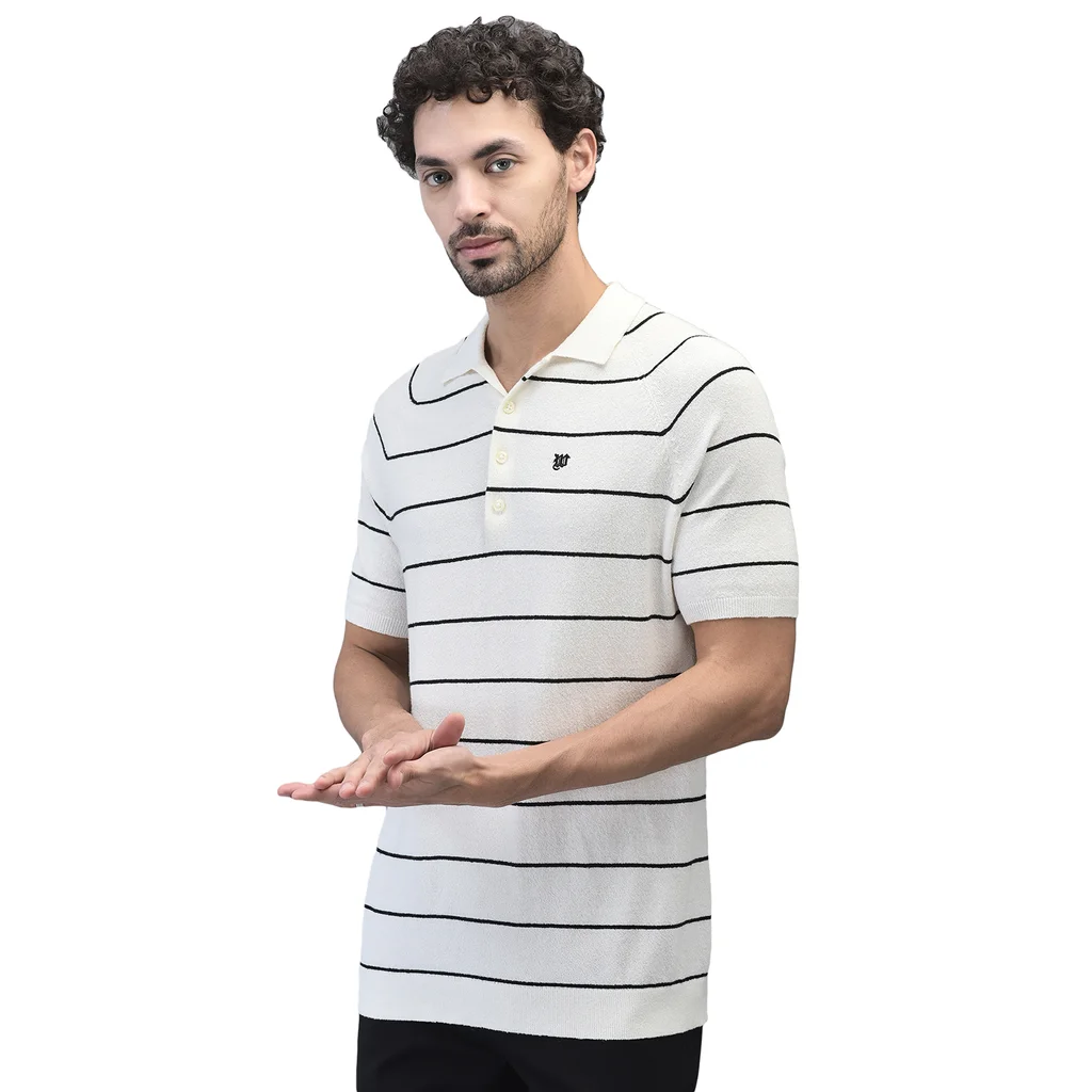 White/Black Striped Collared Polo Tshirt - Thumbnail 2