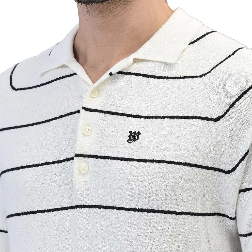 White/Black Striped Collared Polo Tshirt - Thumbnail 4