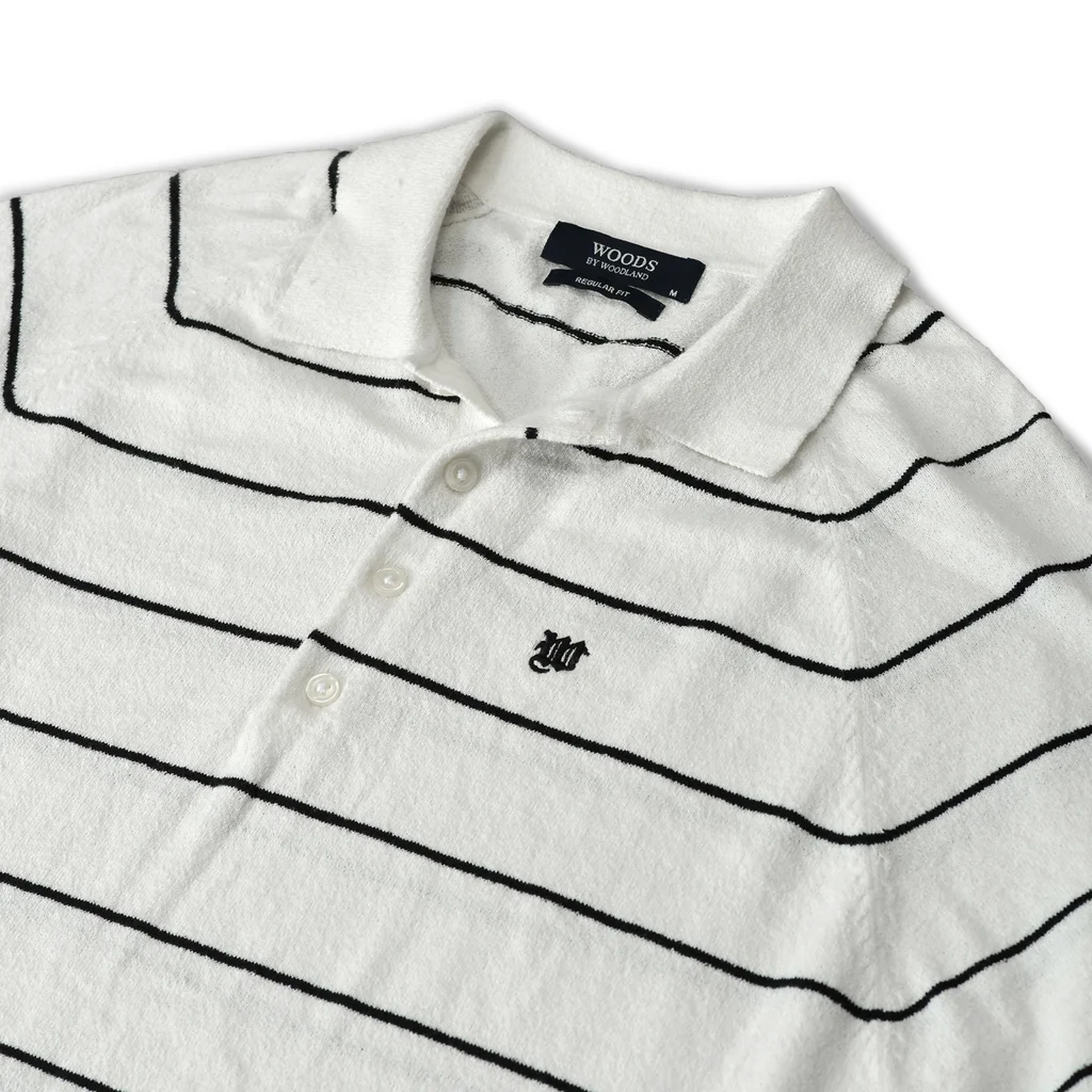 White/Black Striped Collared Polo Tshirt - Thumbnail 5