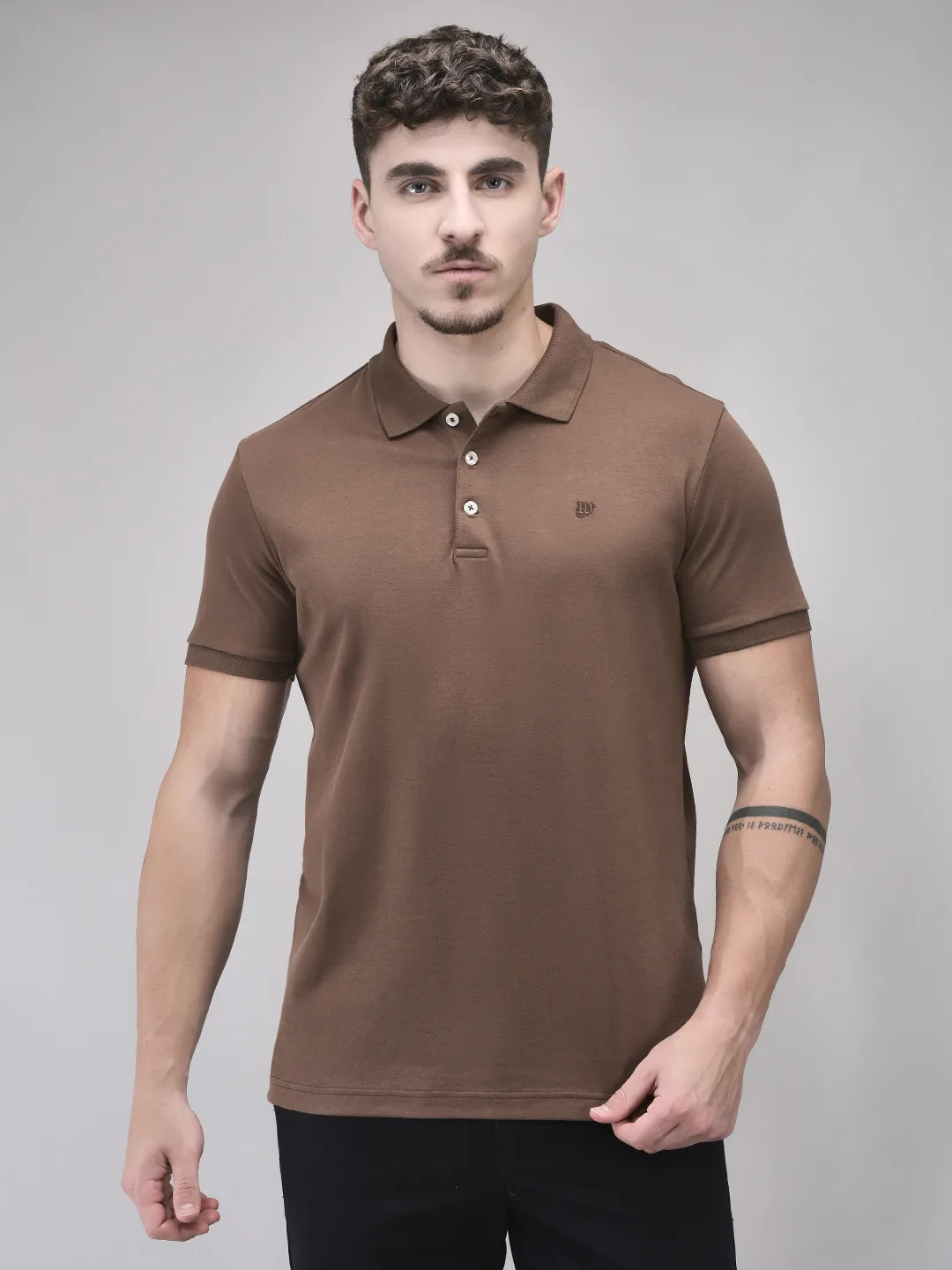 Mud Brown Cotton Men Polo Tshirt - Thumbnail 1