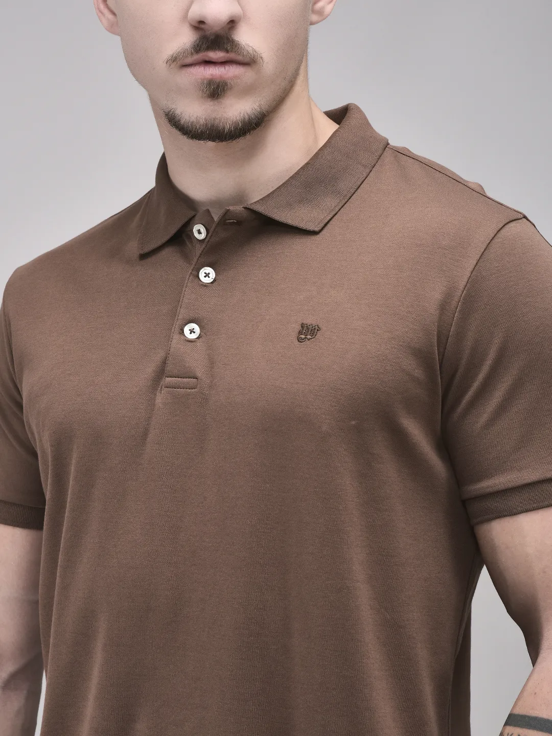 Mud Brown Cotton Men Polo Tshirt - Thumbnail 4