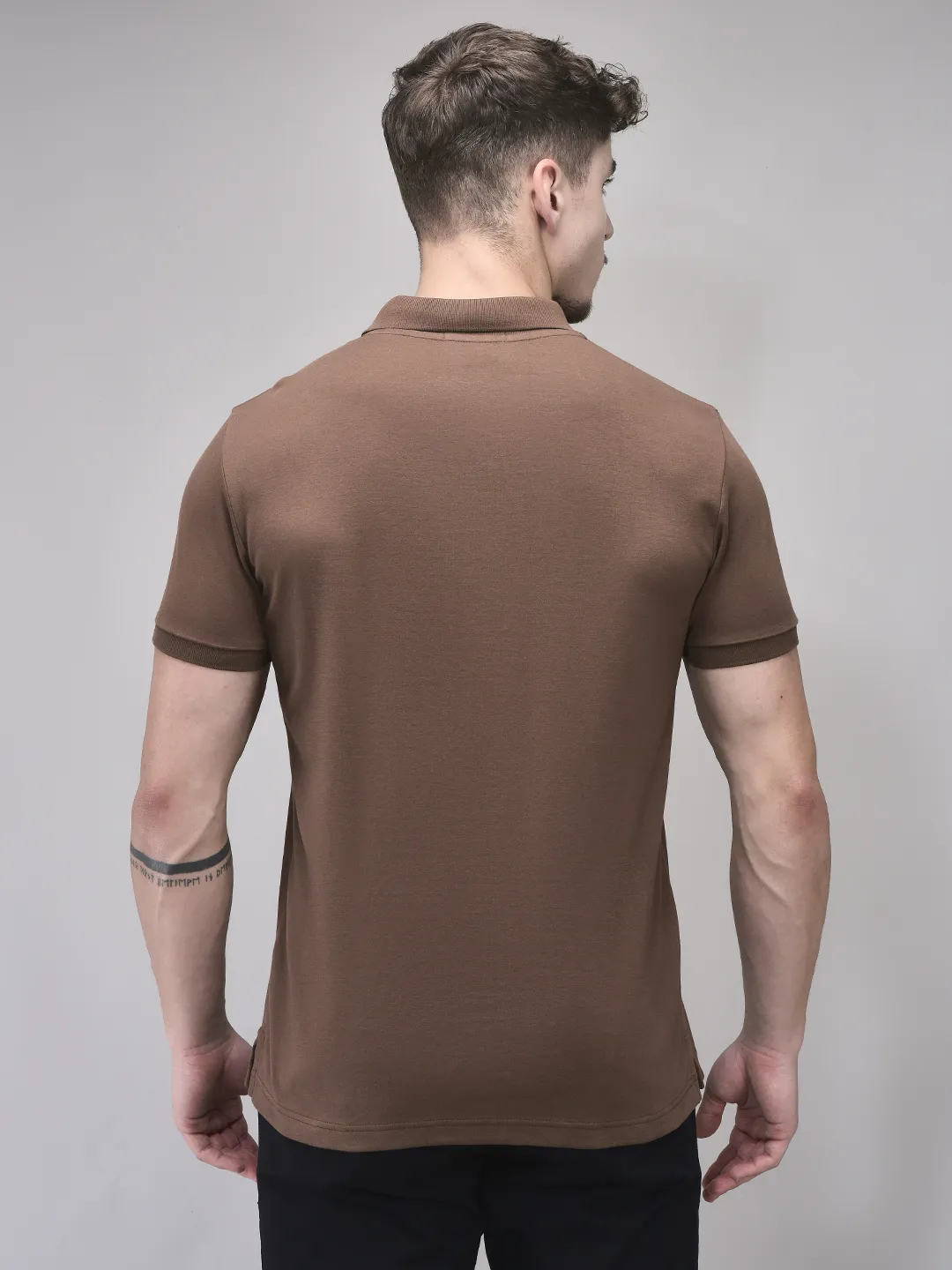 Mud Brown Cotton Men Polo Tshirt - Thumbnail 5