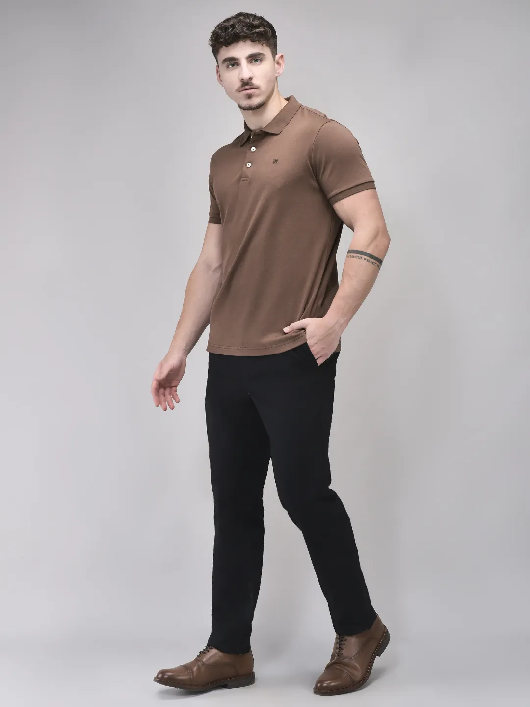 Mud Brown Cotton Men Polo Tshirt - Thumbnail 6