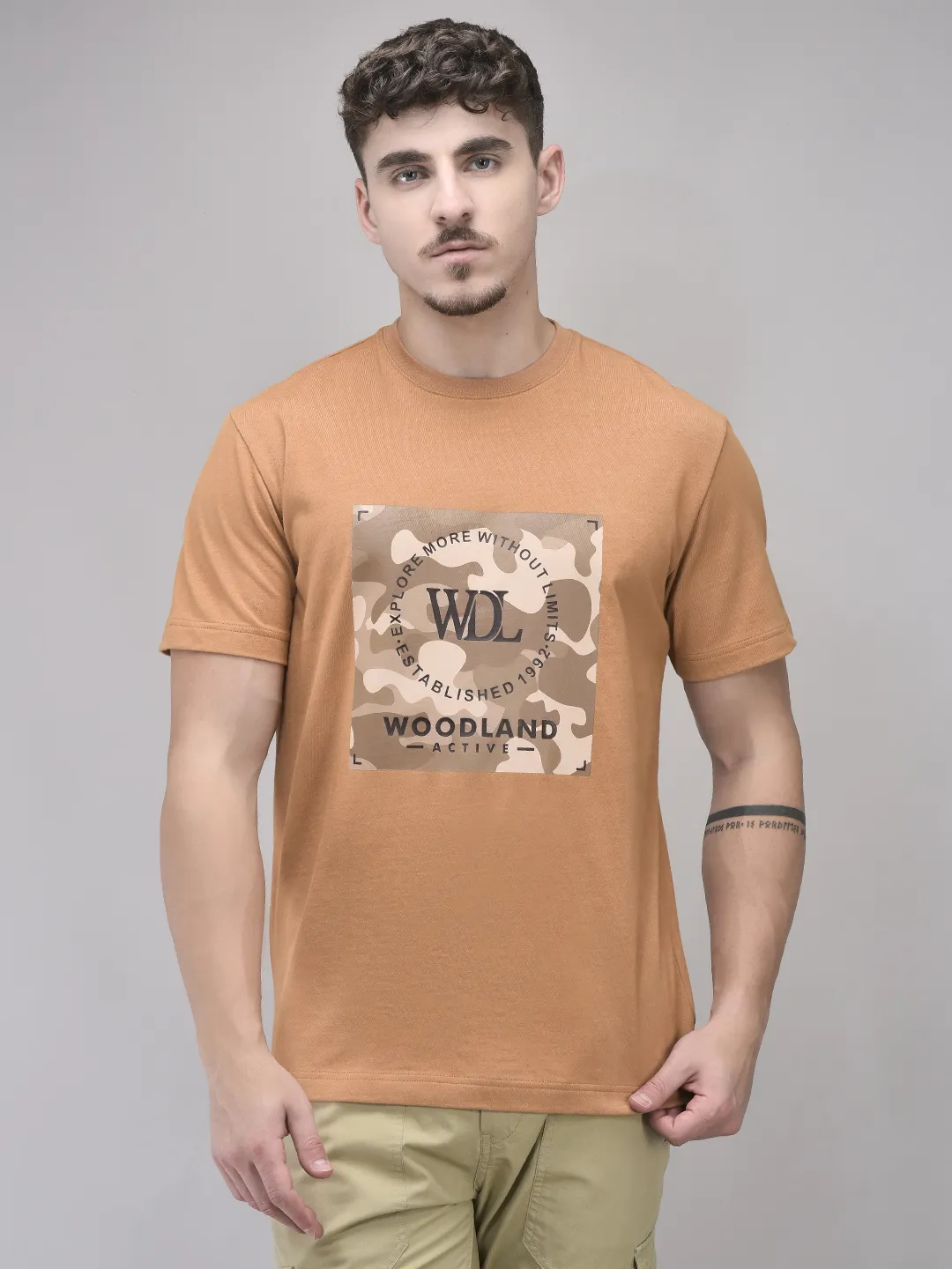 Woodland Brown Cotton Tshirt For Men - Thumbnail 1
