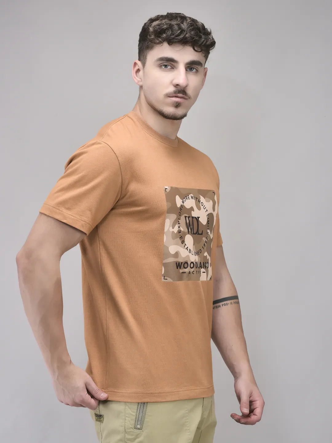 Woodland Brown Cotton Tshirt For Men - Thumbnail 3