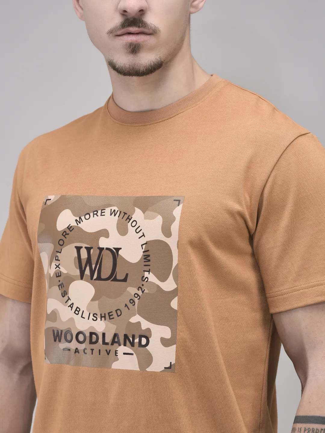Woodland Brown Cotton Tshirt For Men - Thumbnail 4