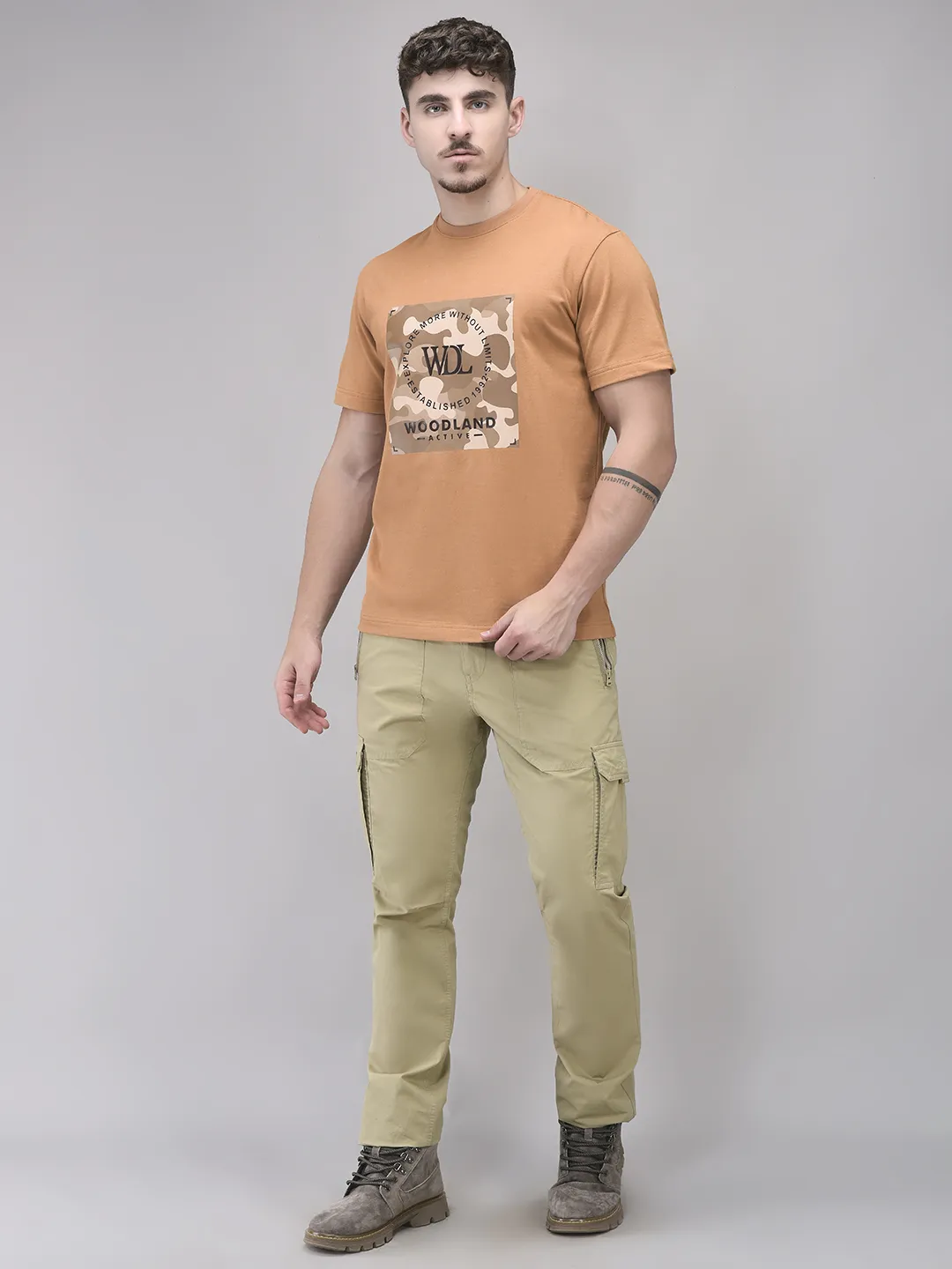 Woodland Brown Cotton Tshirt For Men - Thumbnail 6