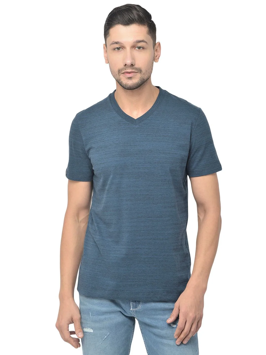 Teal Blue V-neck t-shirt for men - Thumbnail 1