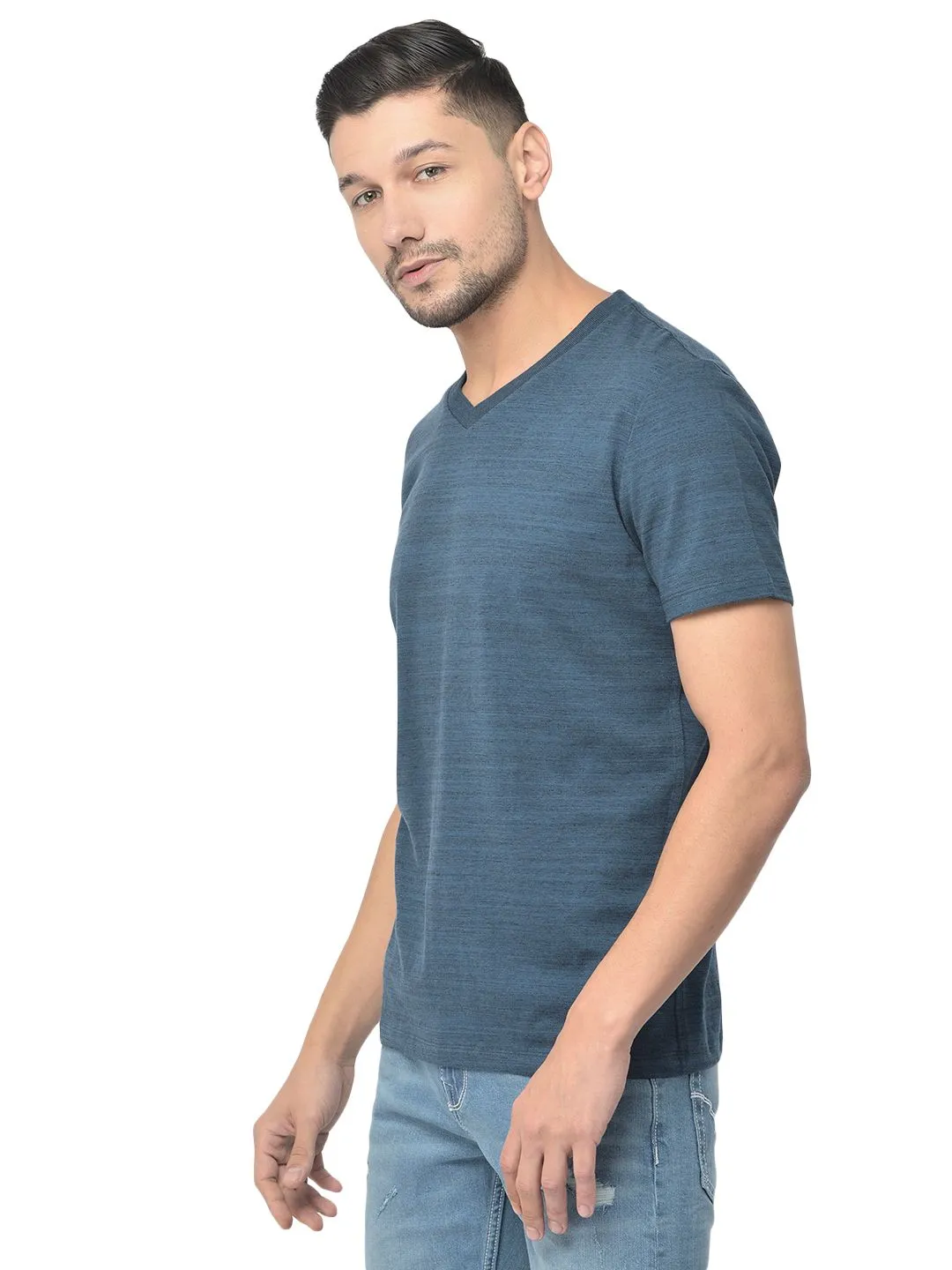 Teal Blue V-neck t-shirt for men - Thumbnail 2