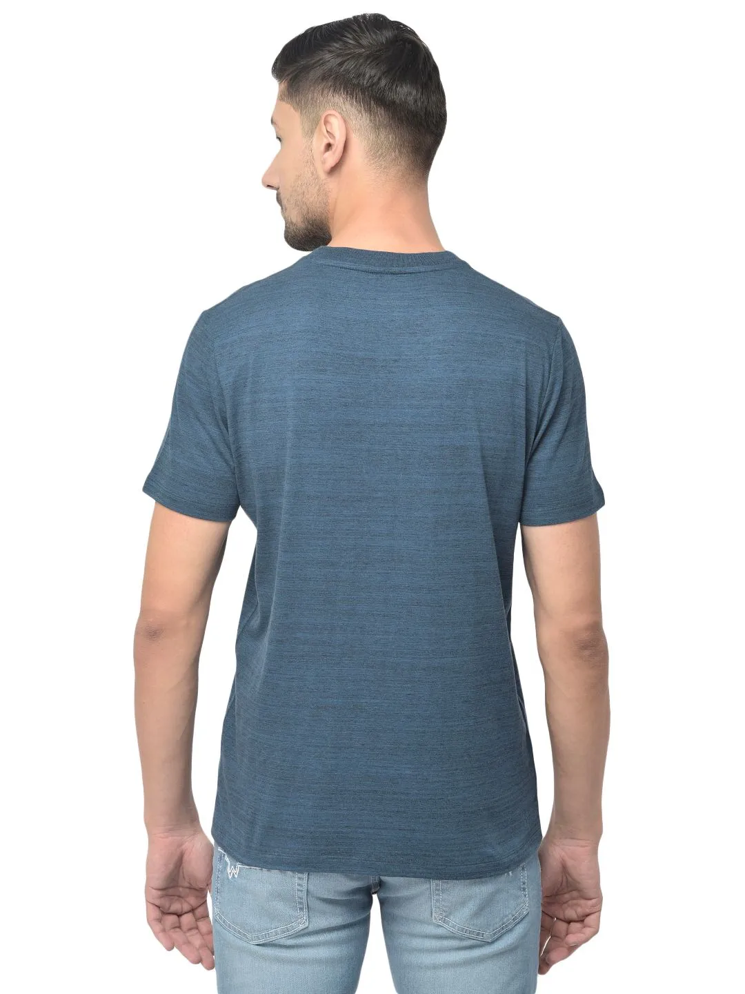 Teal Blue V-neck t-shirt for men - Thumbnail 4