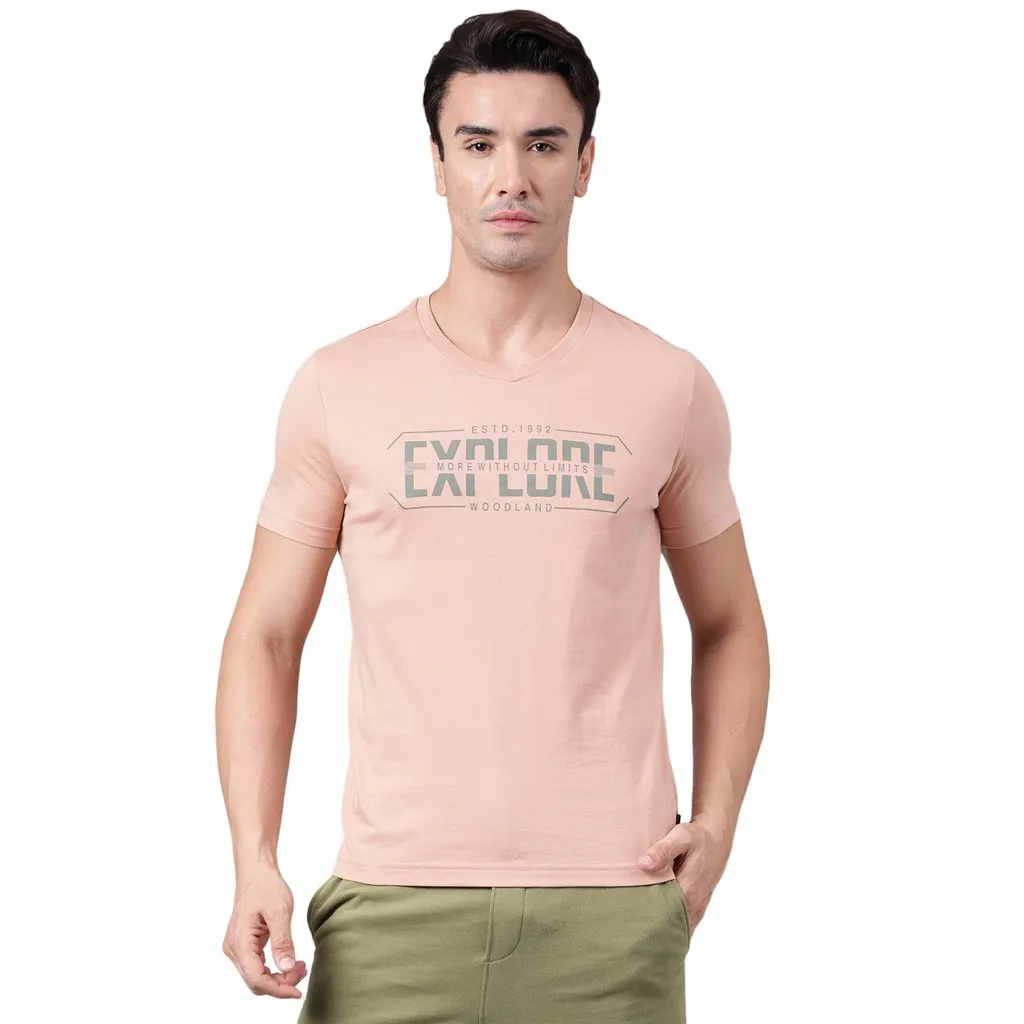 Dusty Pink V-Neck T-shirt for Men - Thumbnail 1