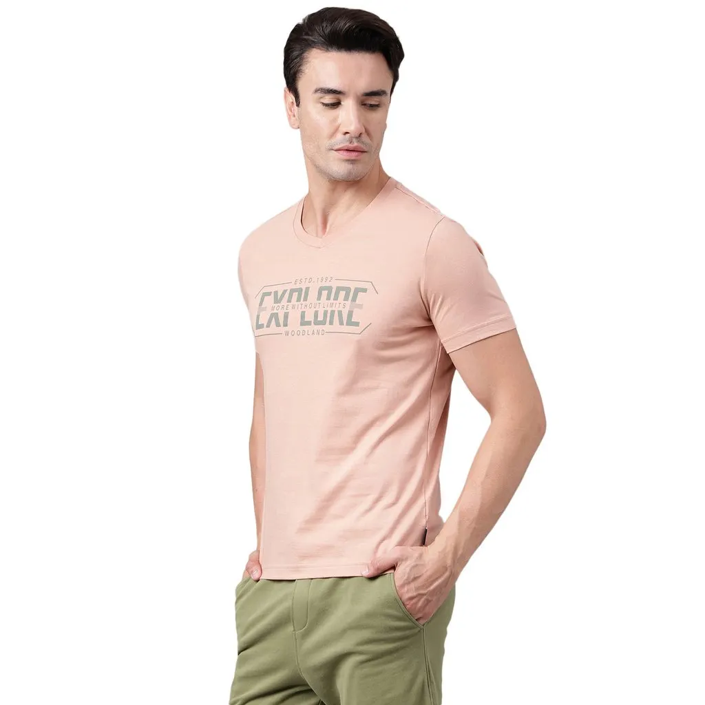 Dusty Pink V-Neck T-shirt for Men - Thumbnail 2