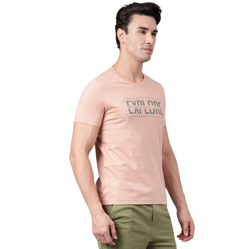 Dusty Pink V-Neck T-shirt for Men - Thumbnail 3