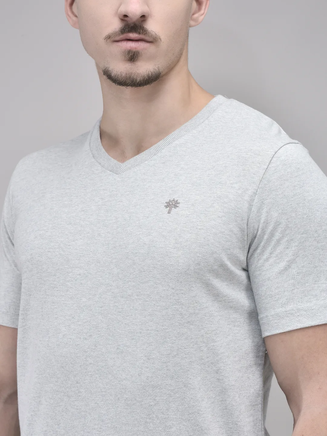 Woodland Grey Cotton V Neck Tshirt - Thumbnail 4