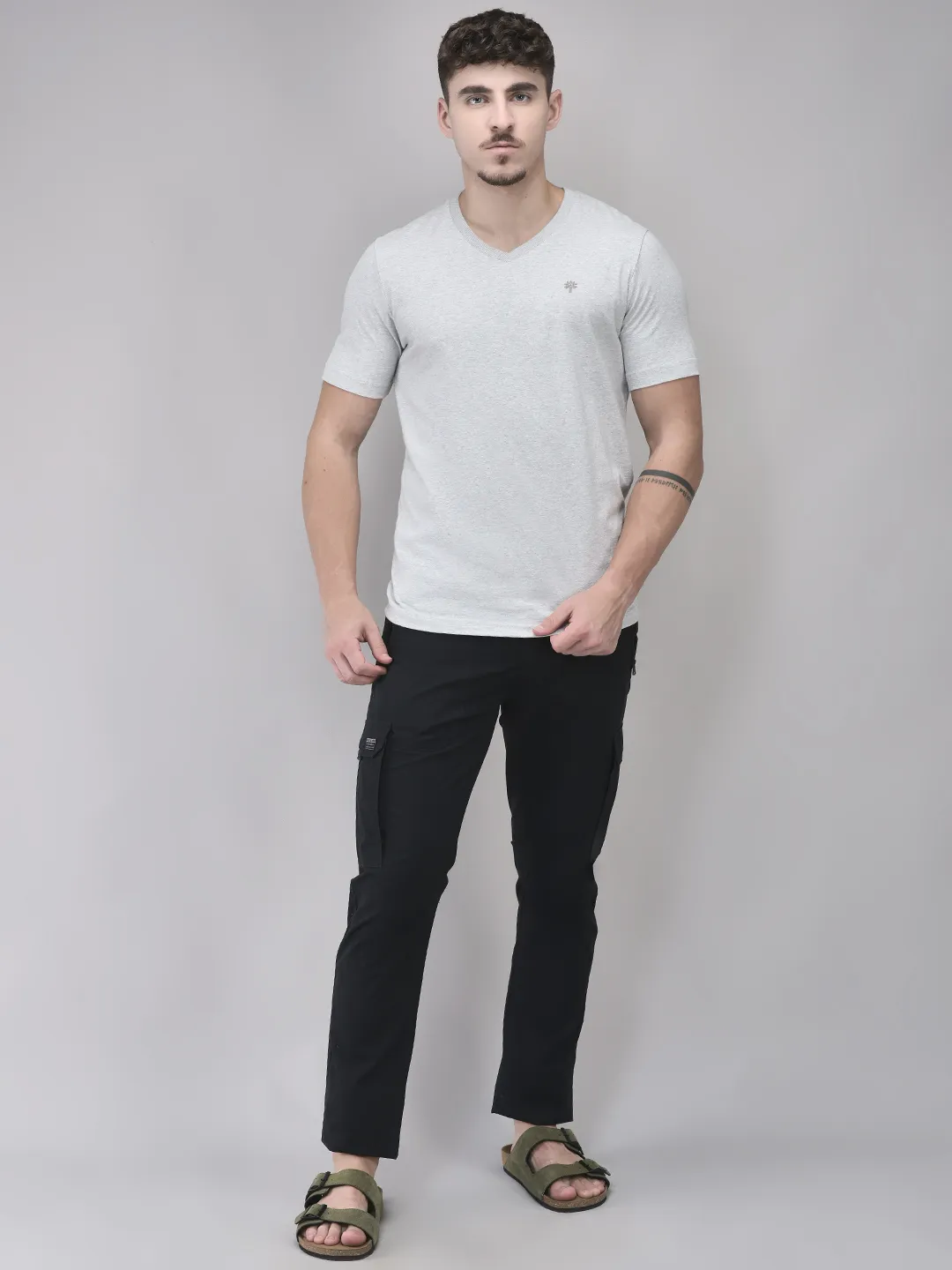 Woodland Grey Cotton V Neck Tshirt - Thumbnail 6