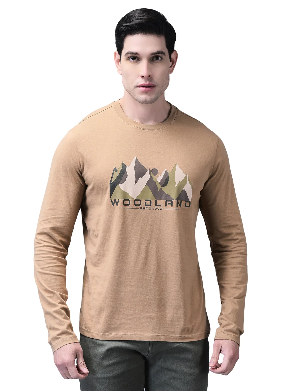 Woodland Men’s Camel Round Neck T-Shirt - Thumbnail 1