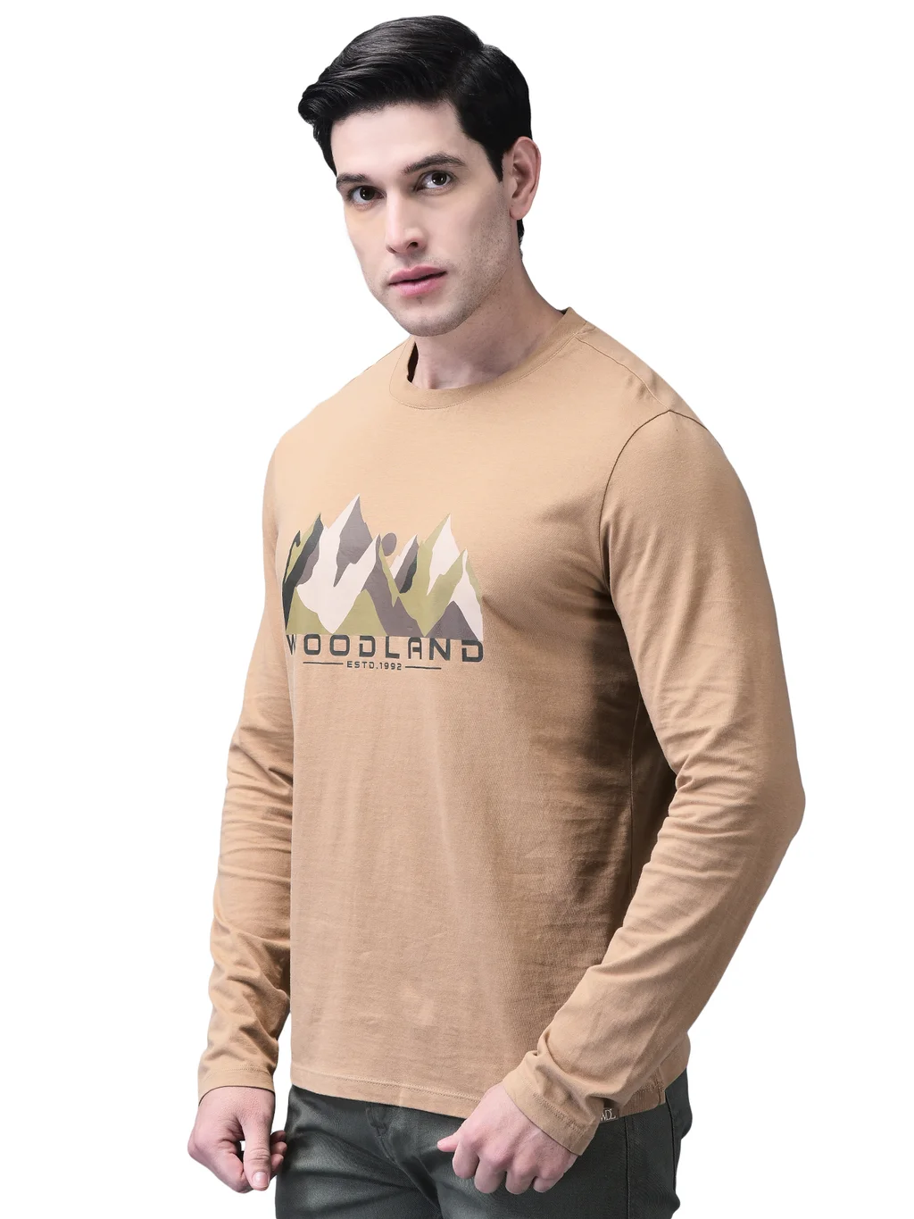 Woodland Men’s Camel Round Neck T-Shirt - Thumbnail 2