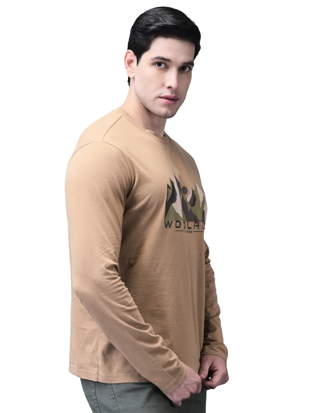 Woodland Men’s Camel Round Neck T-Shirt - Thumbnail 3