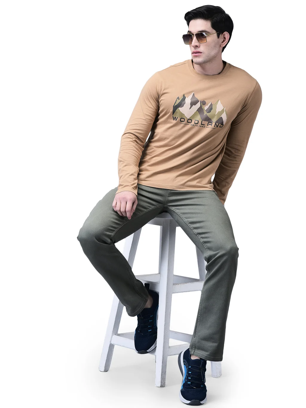 Woodland Men’s Camel Round Neck T-Shirt - Thumbnail 7