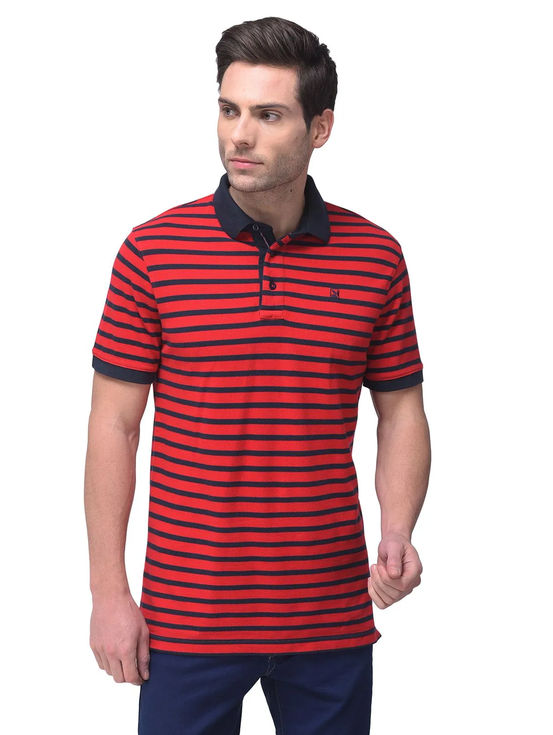 Red/Navy polo neck t-shirt - Thumbnail 2