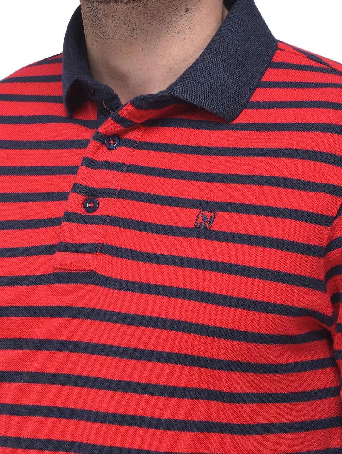Red/Navy polo neck t-shirt - Thumbnail 3