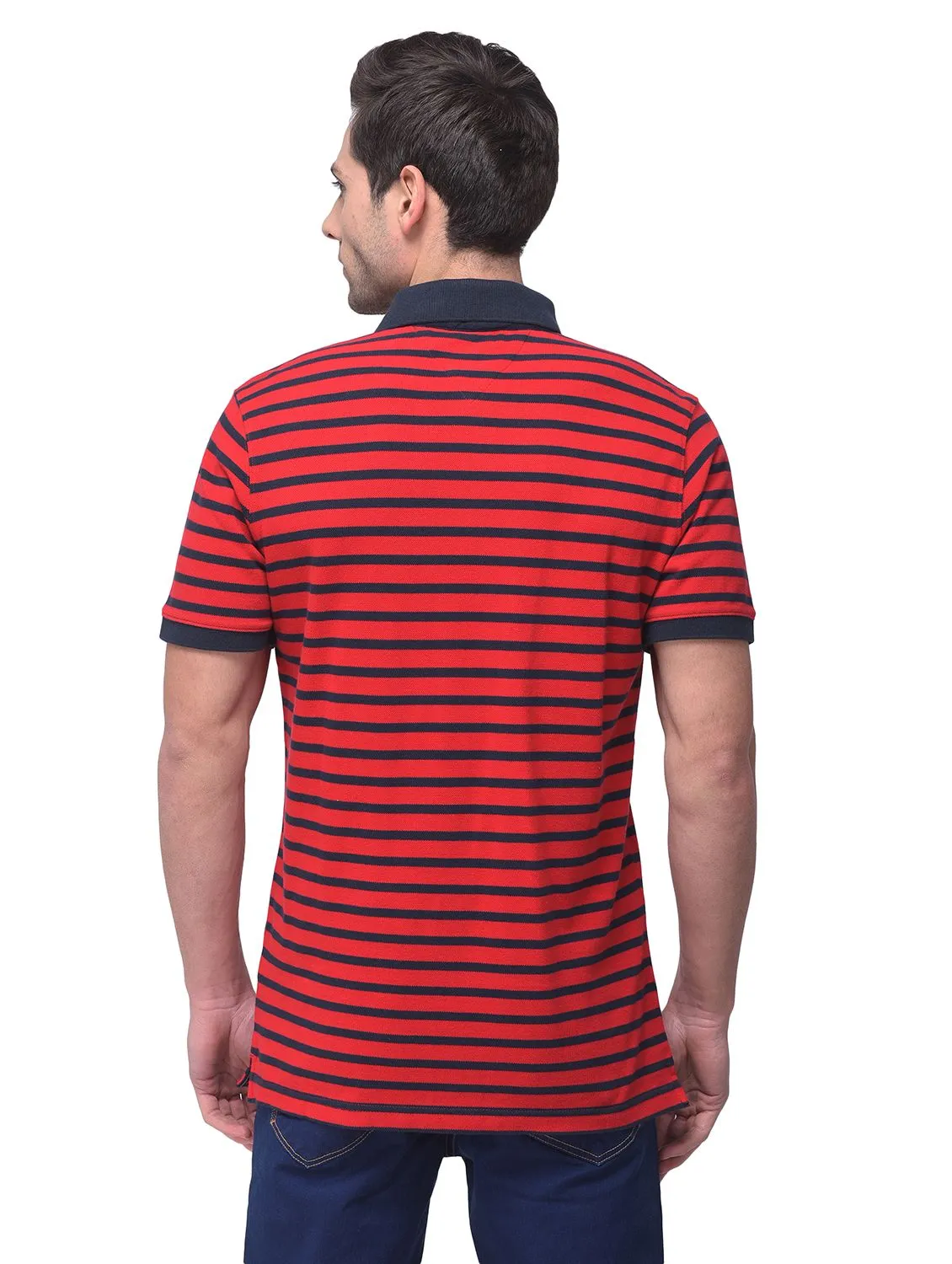 Red/Navy polo neck t-shirt - Thumbnail 4