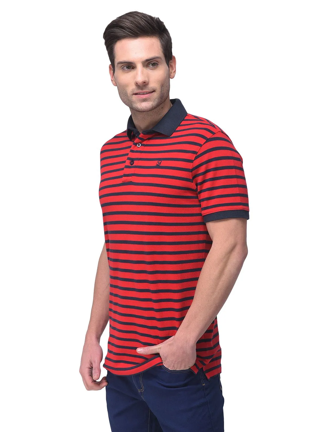 Red/Navy polo neck t-shirt - Thumbnail 5
