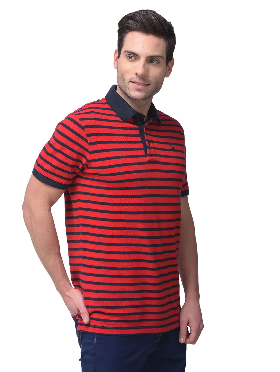 Red/Navy polo neck t-shirt - Thumbnail 6