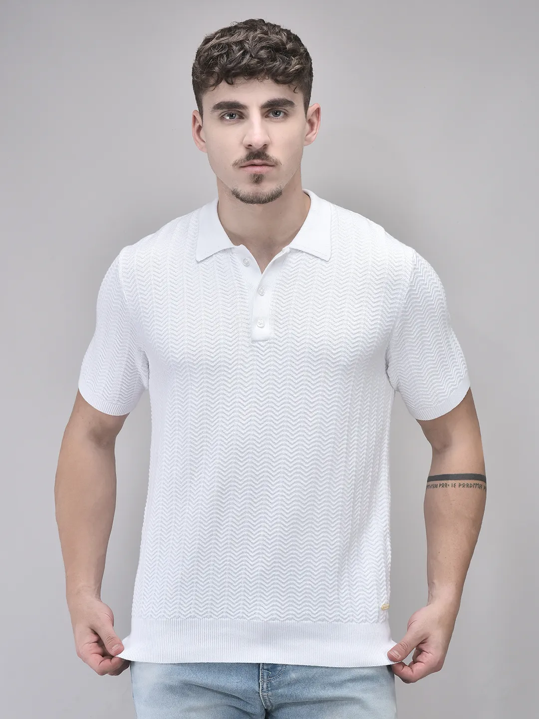 Woods White Polo Knitted Tshirt For Men - Thumbnail 1