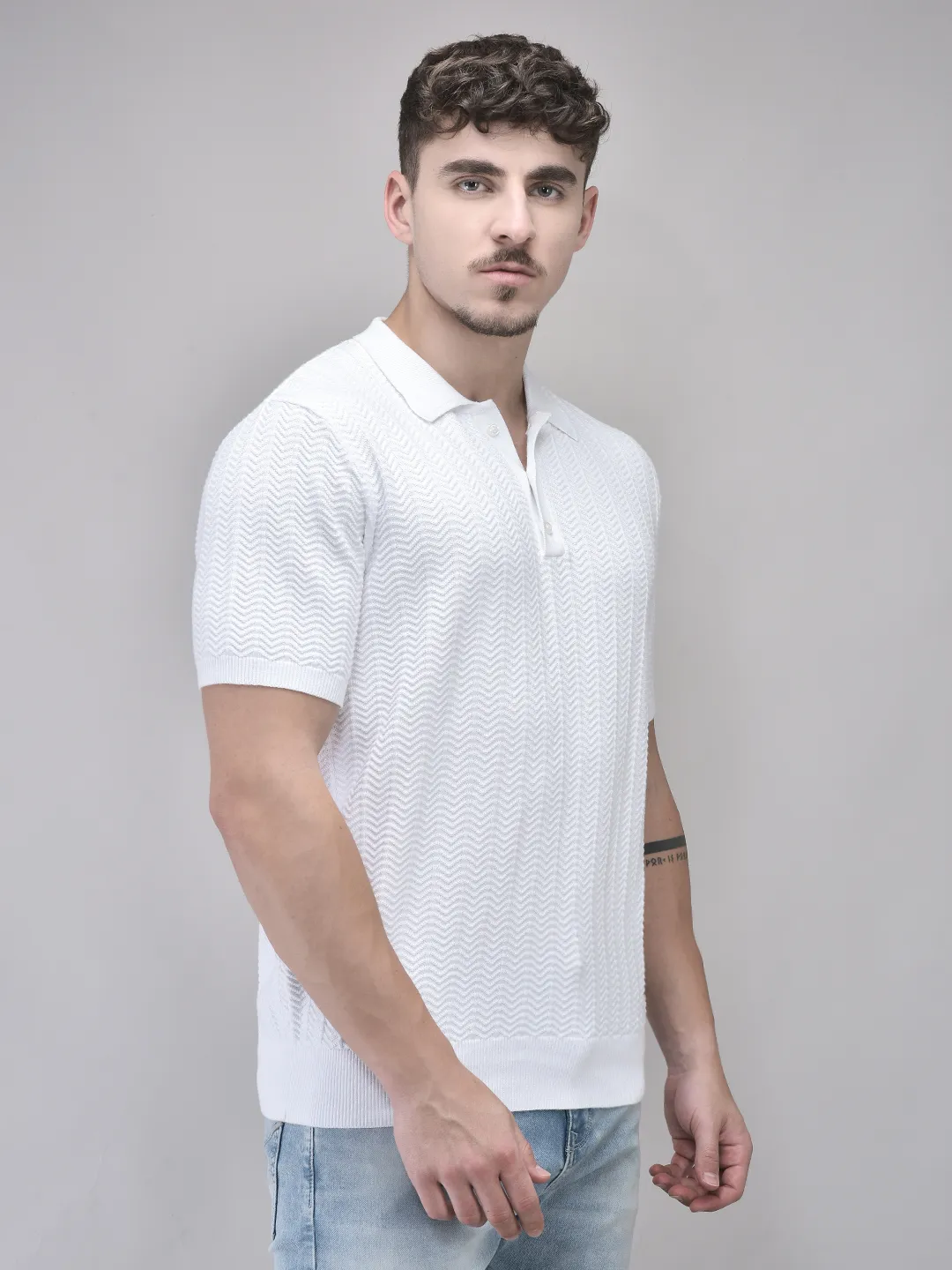 Woods White Polo Knitted Tshirt For Men - Thumbnail 3