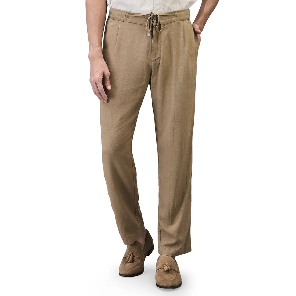 Men Camel Linen Waist Jogger Pant - Image 1