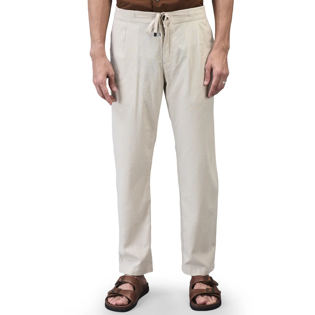 Men Owhite Linen Waist Jogger Pant - Image 1