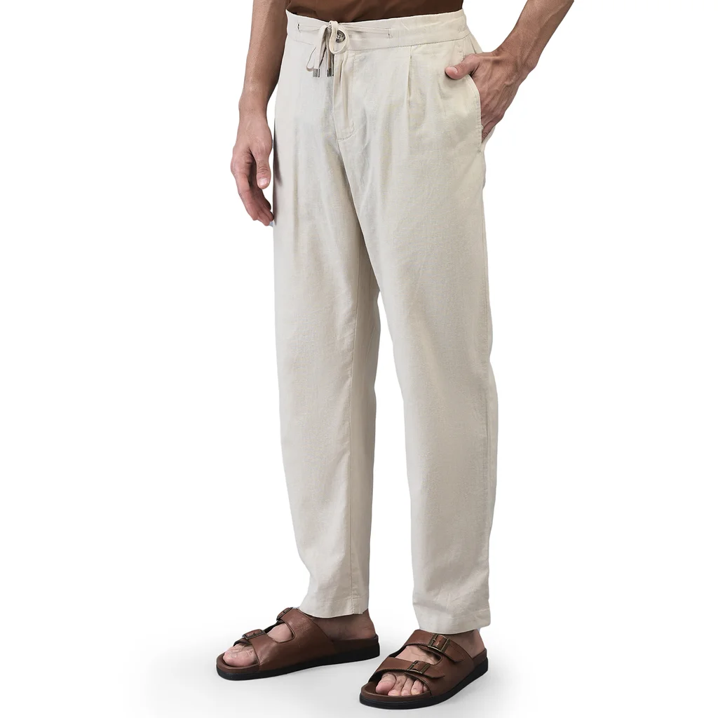 Men Owhite Linen Waist Jogger Pant  - Thumbnail 2