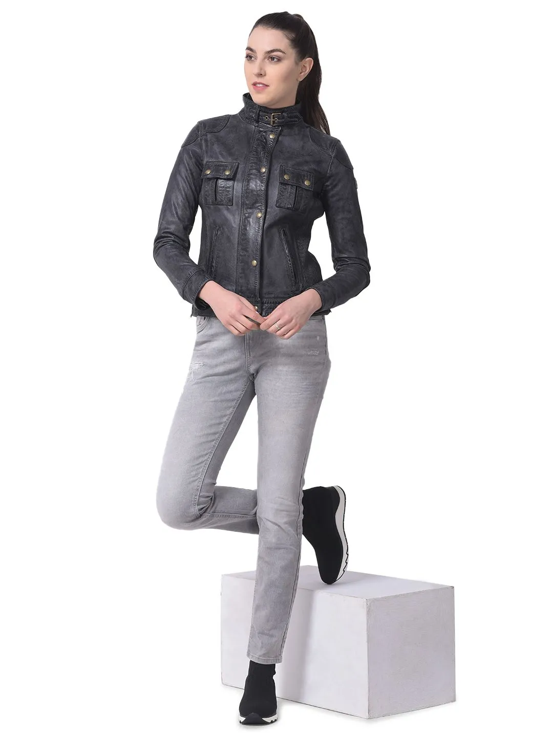 Black leather jacket for women - Thumbnail 1