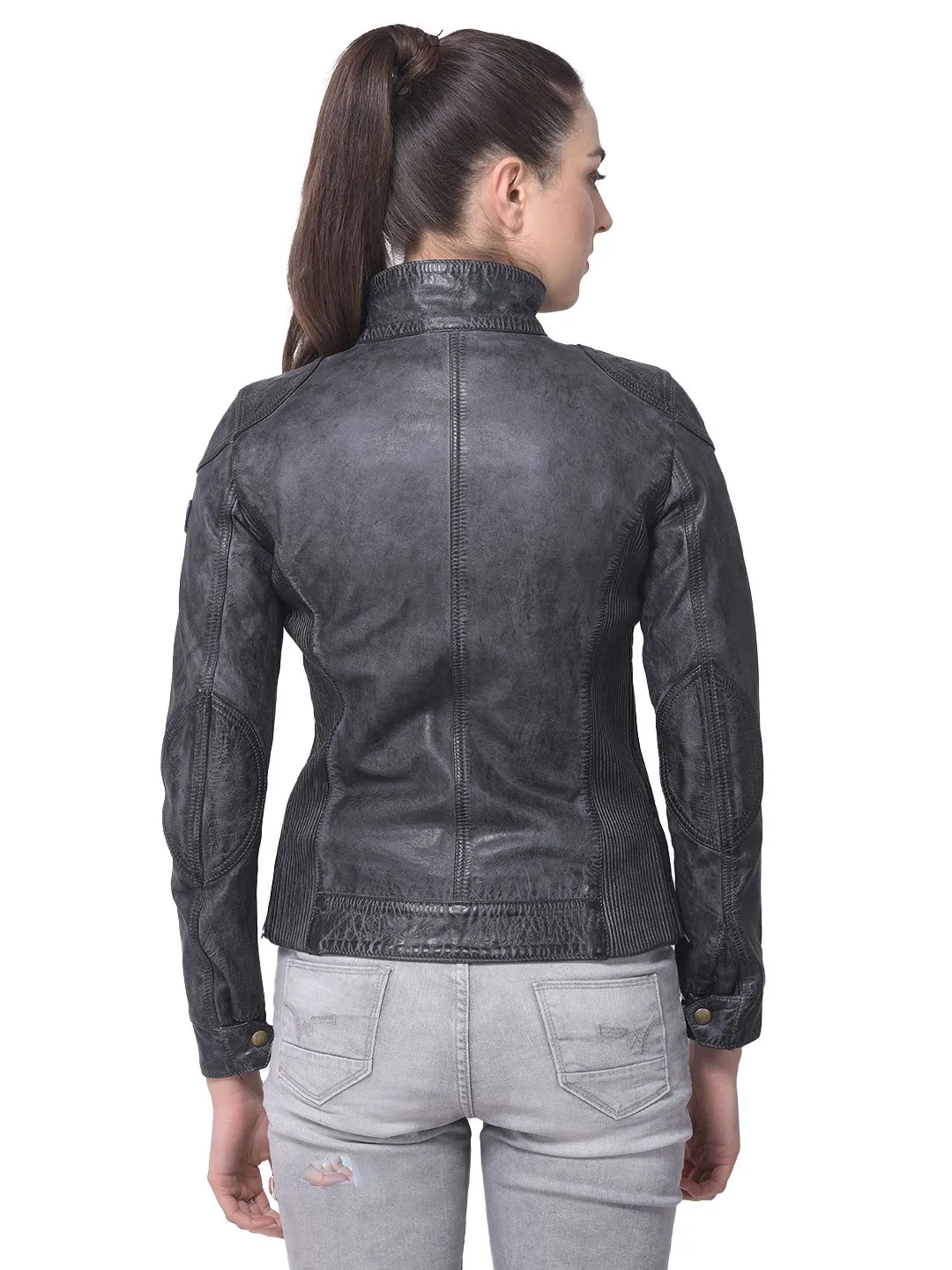 Black leather jacket for women - Thumbnail 4