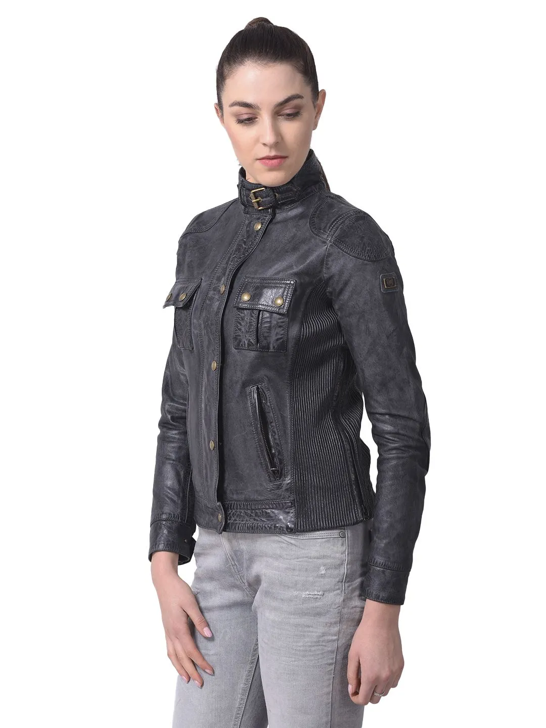 Black leather jacket for women - Thumbnail 5