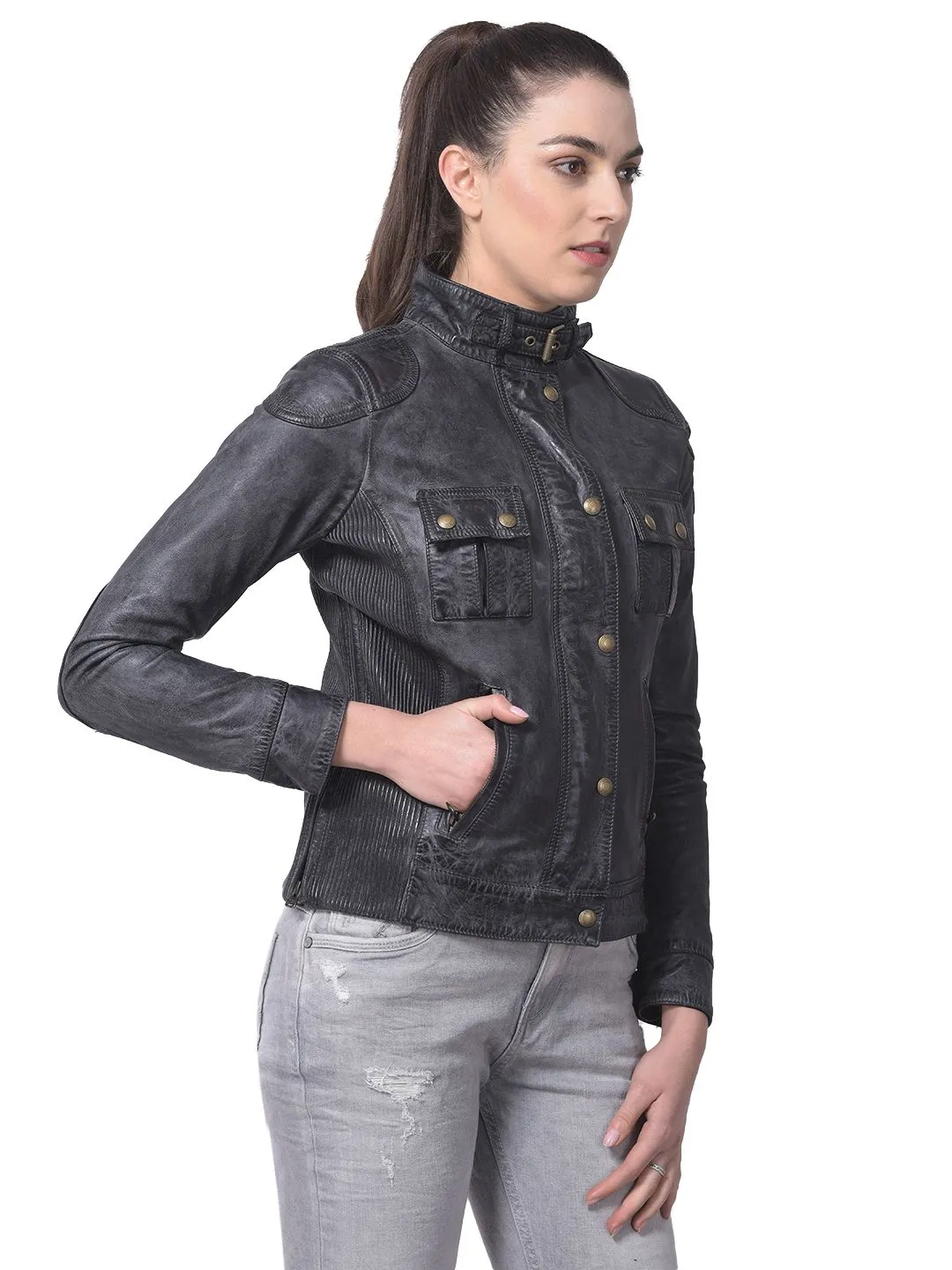 Black leather jacket for women - Thumbnail 6