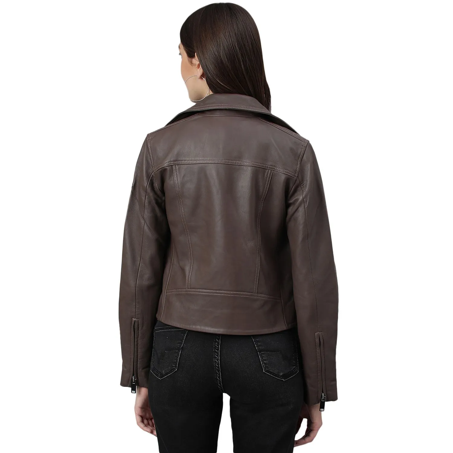 Lbrown Leather Jacket for Women - Thumbnail 7