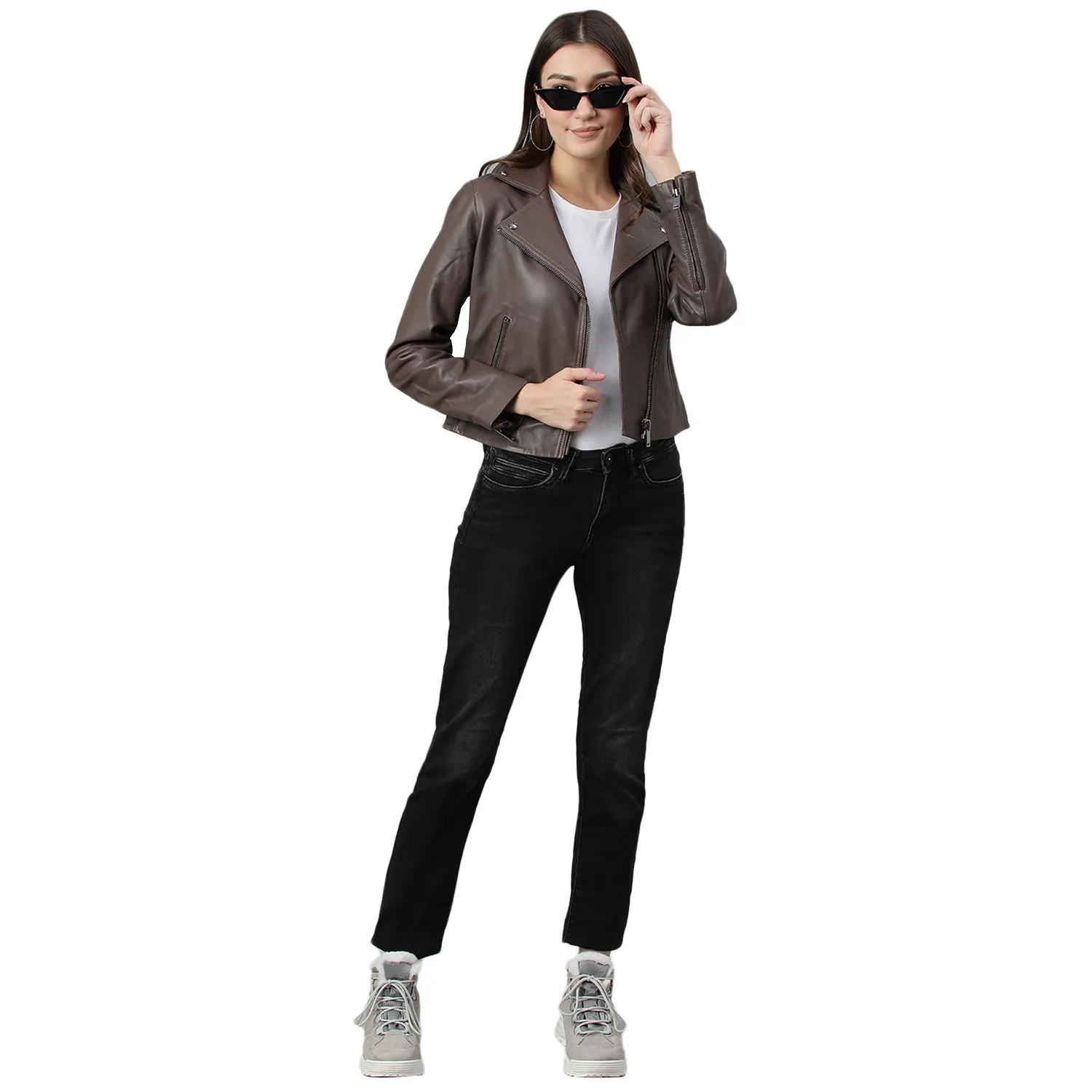 Lbrown Leather Jacket for Women - Thumbnail 8