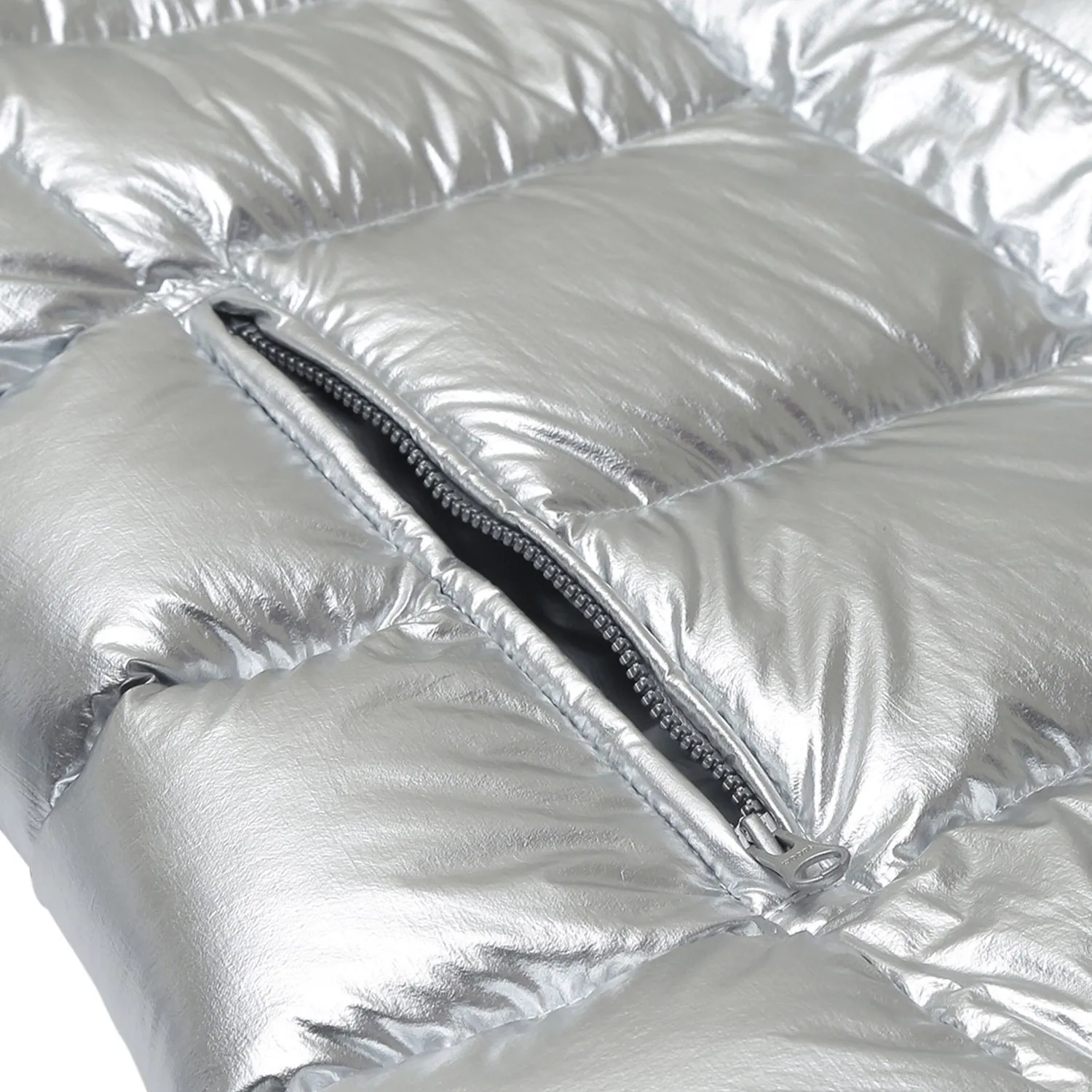 Silver foil coated puffer down jacket with detachable fur hood for women - Thumbnail 5