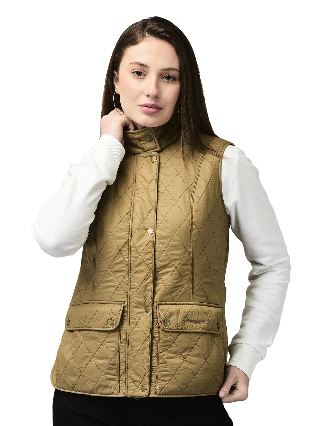 Gold sleeveless jacket for ladies - Thumbnail 1