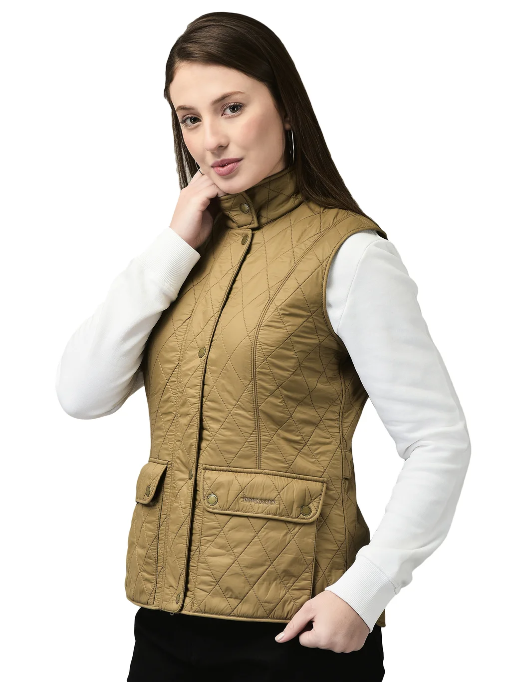 Gold sleeveless jacket for ladies - Thumbnail 3