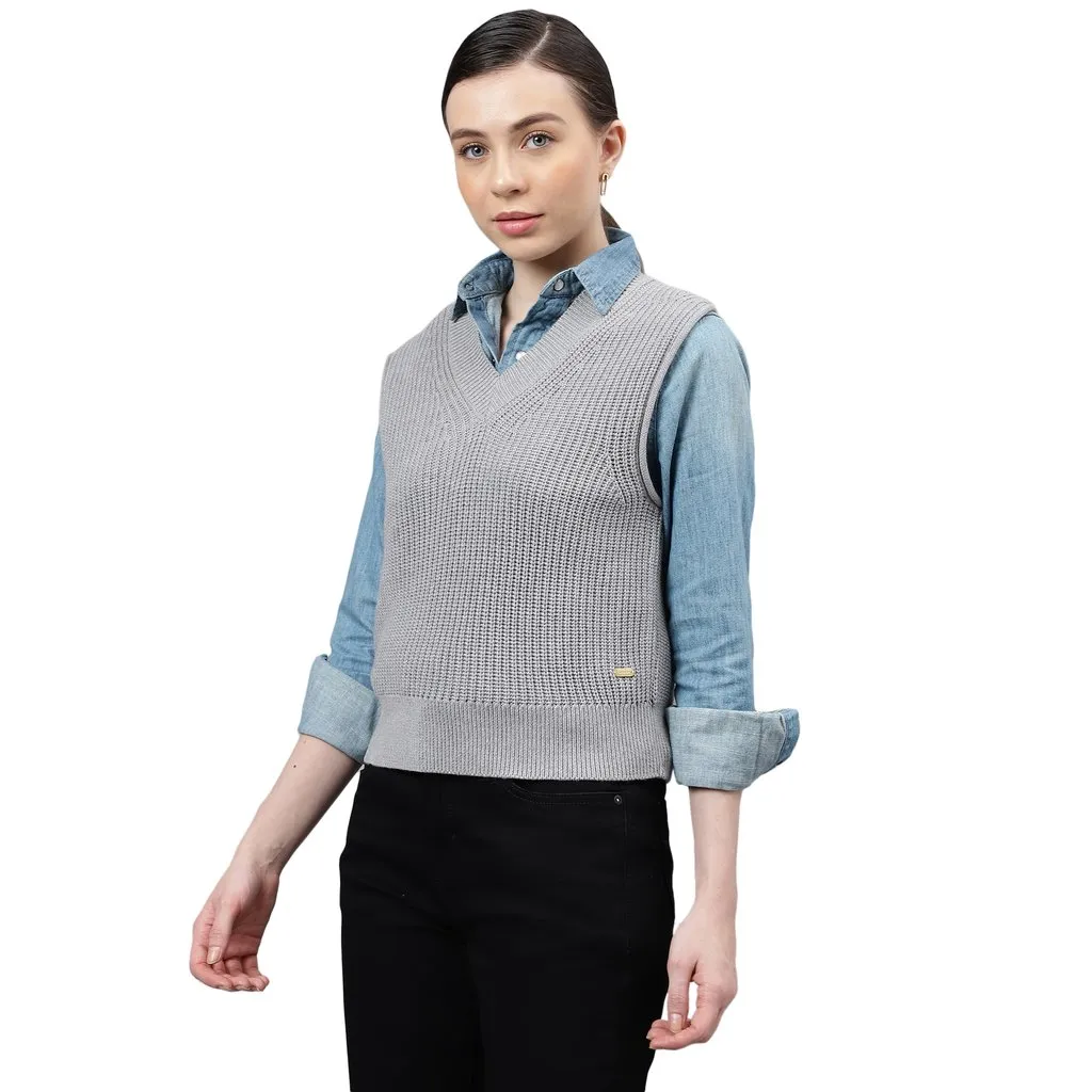 Grey sweater vest for women - Thumbnail 2