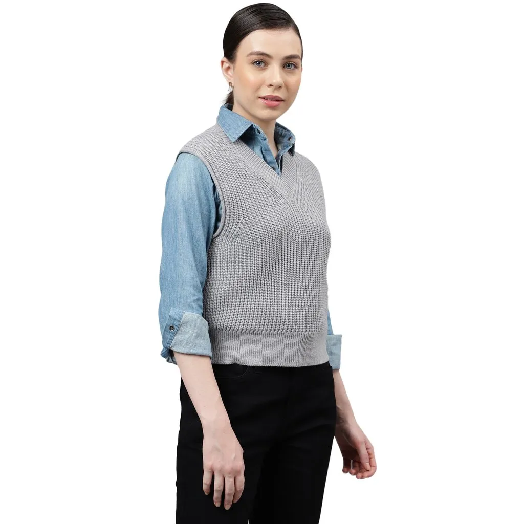 Grey sweater vest for women - Thumbnail 3