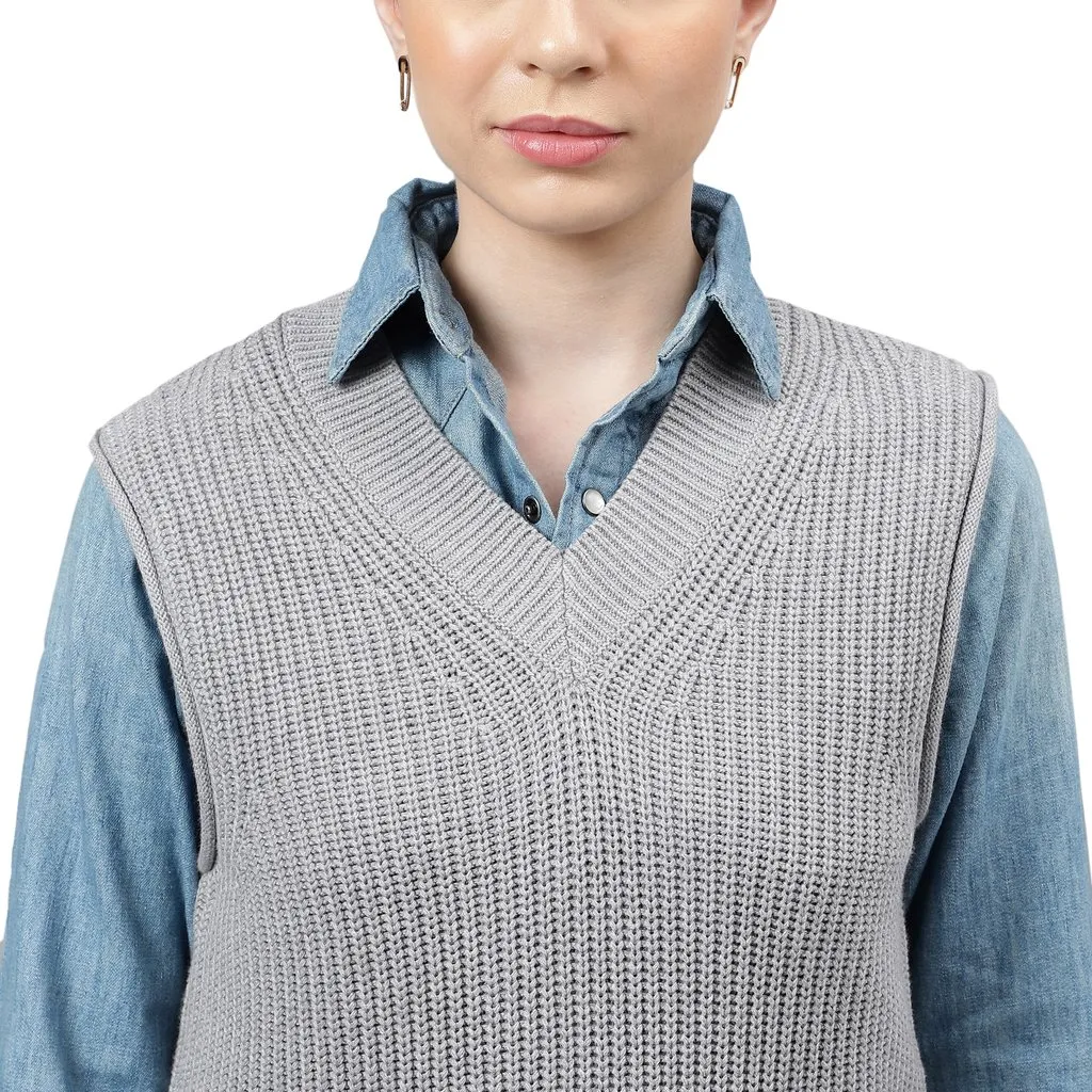 Grey sweater vest for women - Thumbnail 5