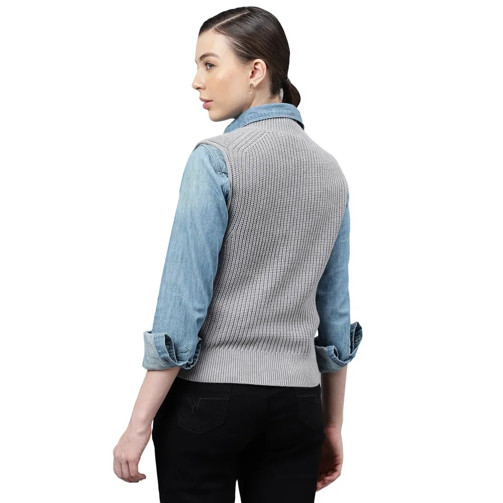 Grey sweater vest for women - Thumbnail 6