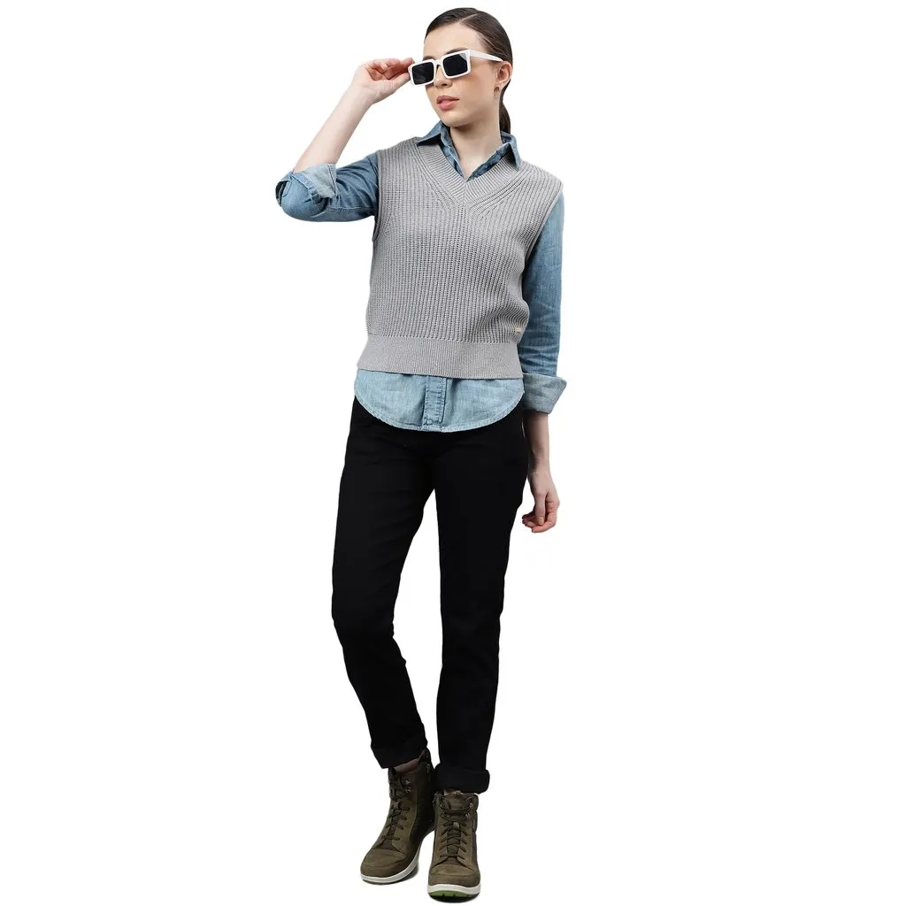 Grey sweater vest for women - Thumbnail 7