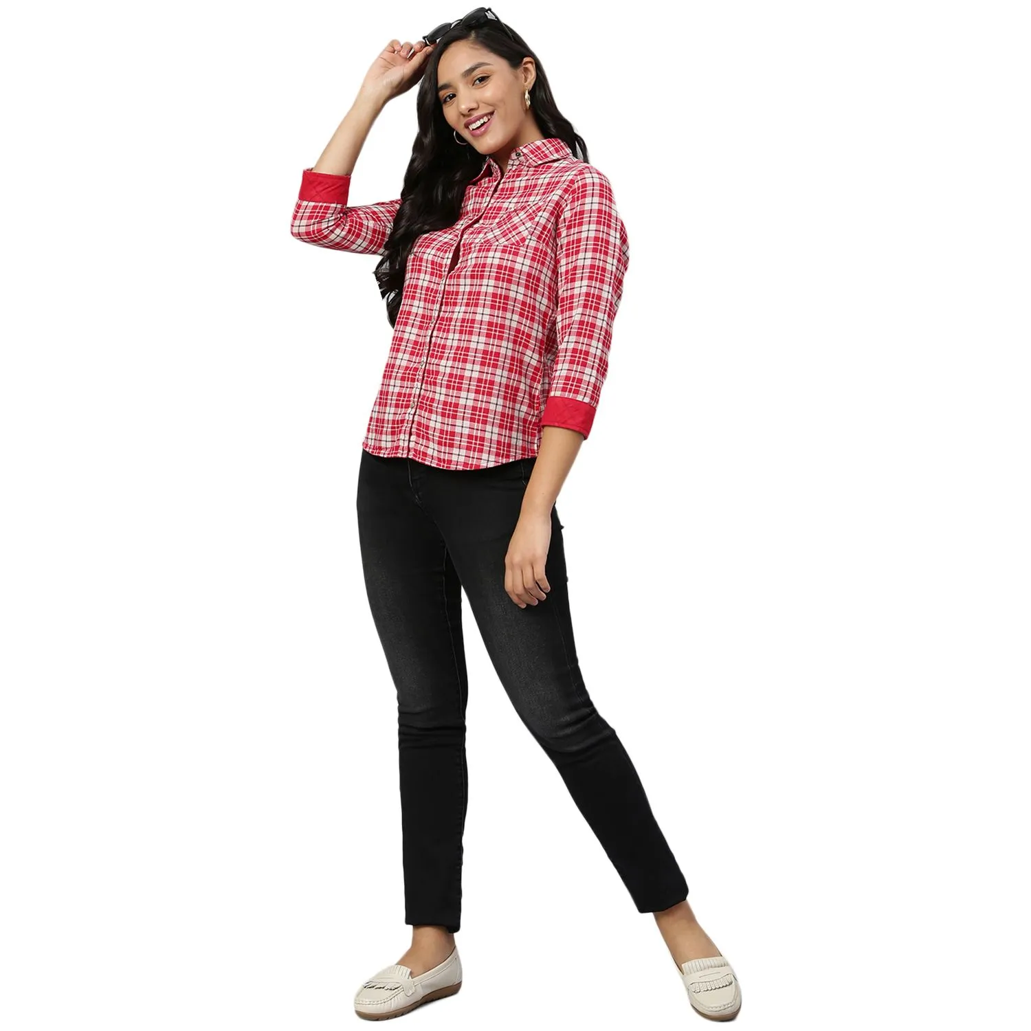 Red Check Shirt for women - Thumbnail 8