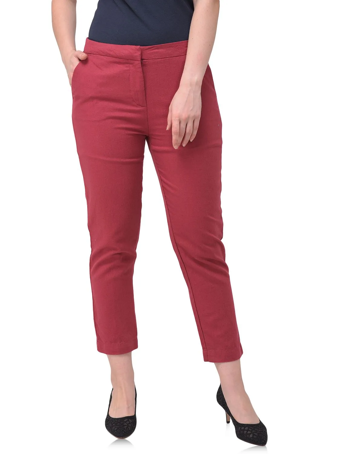 Beet red trousers for women - Thumbnail 2