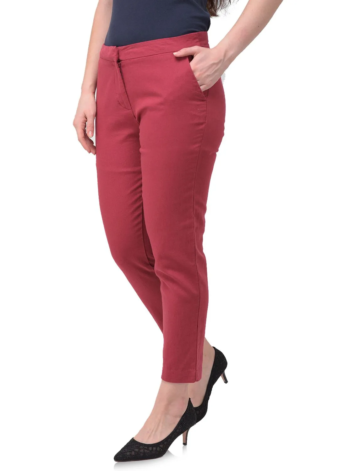 Beet red trousers for women - Thumbnail 5